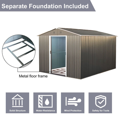 8X10Ft Outdoor Metal Storage Shed - Gray HouseOfZazla