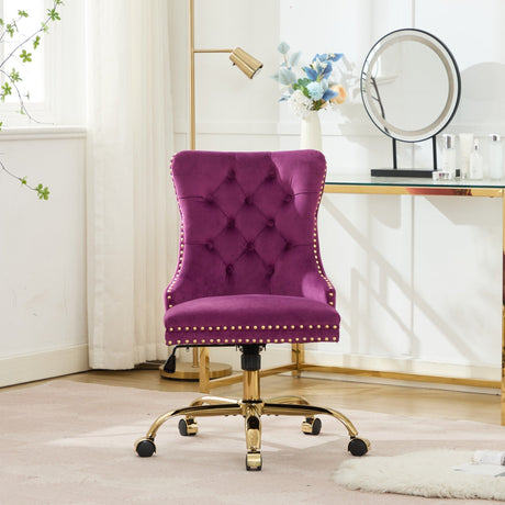 Office Chair Modern Velvet Upholstered Tufted Button (Purple) HouseOfZazla