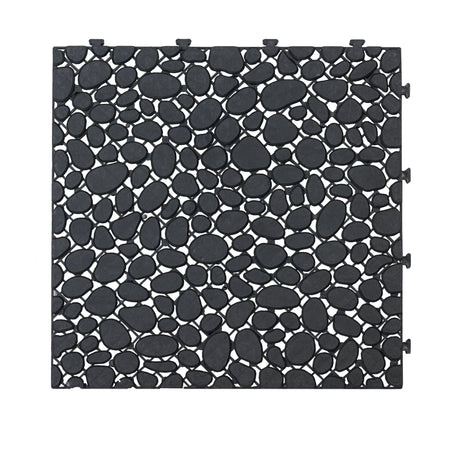 Interlocking Deck Tiles Plastic Waterproof Outdoor All Weather Anti-Slip Bathroom Shower Balcony Porch Strong Weight Capacity Upto 440 Lbs, Pebble Stone Pattern HouseOfZazla