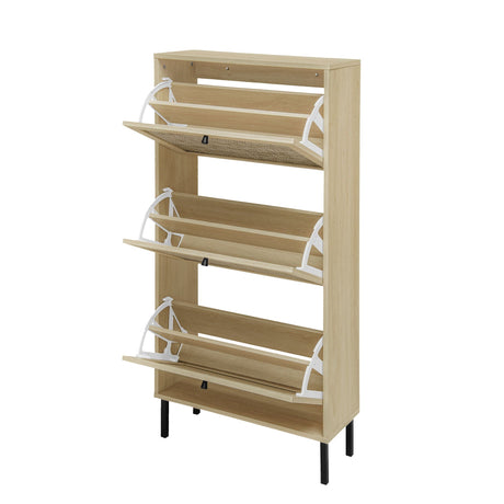 Modern Rattan 3 Door Shoe Rack Cabinet for Entryway HouseOfZazla