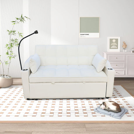 Modern Loveseat Futon Sofa With Pullout Bed, Adjustable Reclining Backrest, Toss Pillows HouseOfZazla