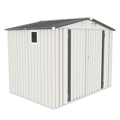 Outdoor Garden Storage Shed, Tool Shed With Pitched Roof Waterproof With 1 Window And 2 Lockable Door - White / Gray HouseOfZazla