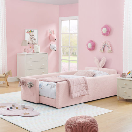 Cute Rabbit Ear Upholstered Platform Bed Frame With Safety Rail HouseOfZazla