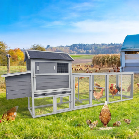 Gray Wooden Chicken Coop with Run and Nesting Box HouseOfZazla