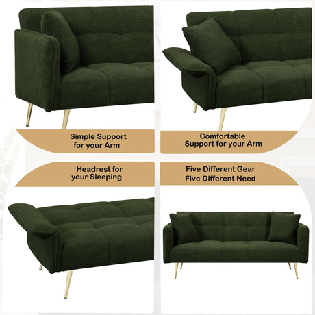 Convertible Double Futon Sofa Bed With Folding Armrests For Living Rooms HouseOfZazla