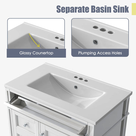 Bathroom Vanity With Top Sink, Modern Bathroom Storage Cabinet With 2 Drawers And A Tip-Out Drawer HouseOfZazla