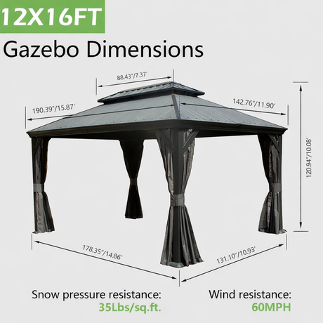 12'x16' Hardtop Gazebo with Resin Roof and Drainage Gutters HouseOfZazla