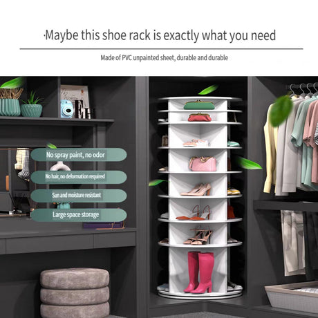 8 Tier Rotating Shoe Rack Tower, 360 Degree Spinning Shoe Organizer And Storage Carousel For Closet Or Entryway - White HouseOfZazla