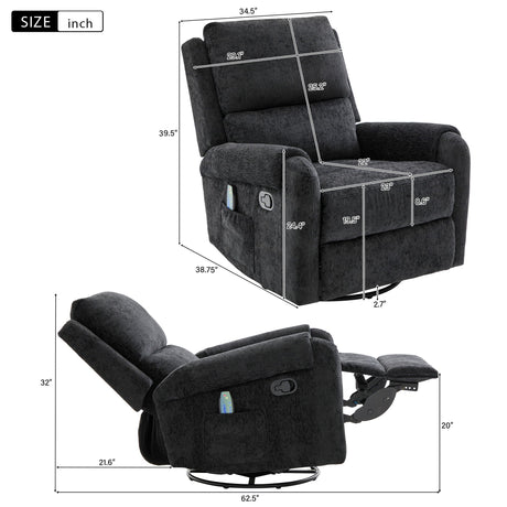 Manual Recliner Massage Chair With Swivel Rocker, 8 Massage Modes, Side Storage Pocket HouseOfZazla
