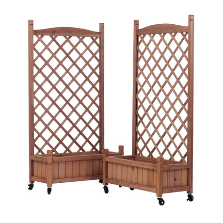 Raised Garden Bed With Trellis 2 Pack, Outdoor Planter Box & Plant Stand With Climbing Racks - Brown HouseOfZazla