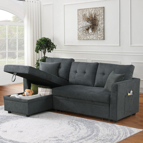 Sectional Sofa Bed L Shaped Sofa Couch Bed With USB Port, Reversible Chaise With Storage HouseOfZazla