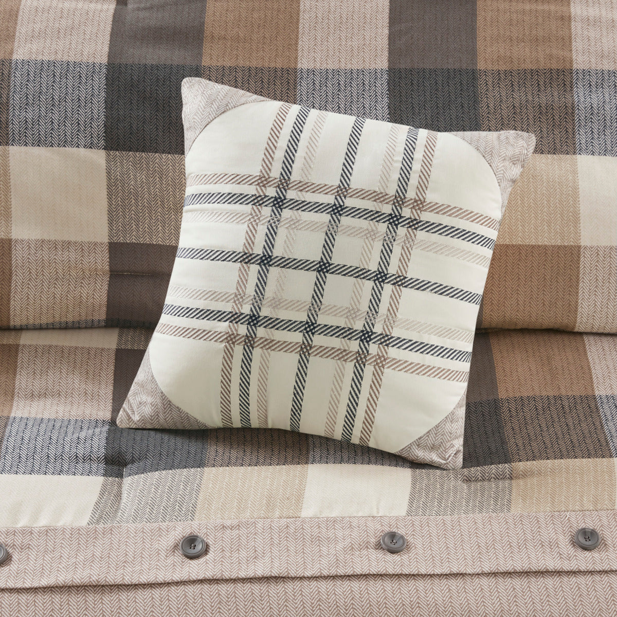 7 Piece Herringbone Comforter Set Neutral Queen