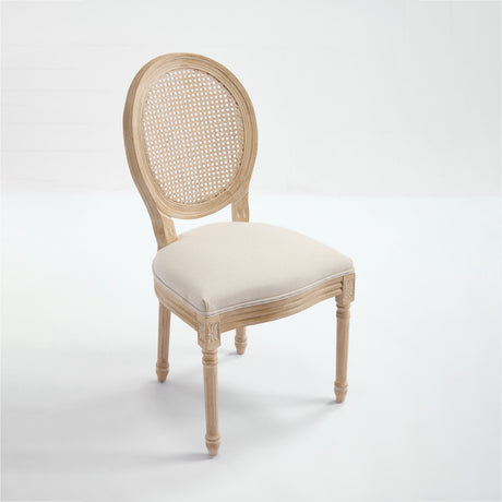 French Country Dining Chairs Set of 2 Upholstered with Rattan Back HouseOfZazla