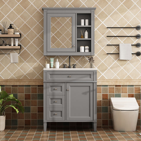 Bathroom Vanity With Medicine Cabinet, Royal Mirror Cabinet, Modern Bathroom Storage Cabinet With 2 Soft Closing Doors And 4 Drawers HouseOfZazla