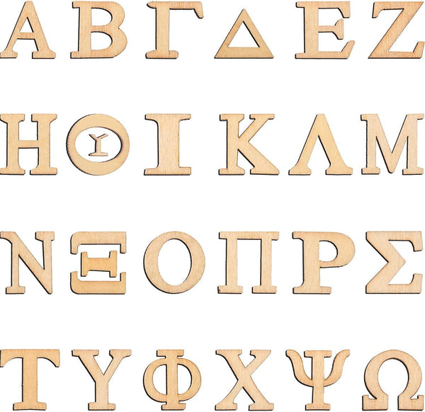 96 Pieces Wooden Greek Letter Unfinished Single Layer Greek Alphabets ...