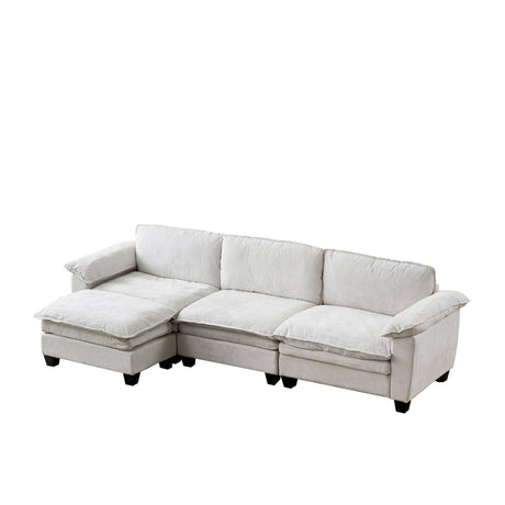 Living Room Sofa Luxury Couch with Ottoman in Soft Chenille Beige HouseOfZazla
