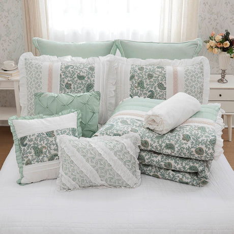 9 Piece Cotton Percale Comforter Set Aqua HouseOfZazla