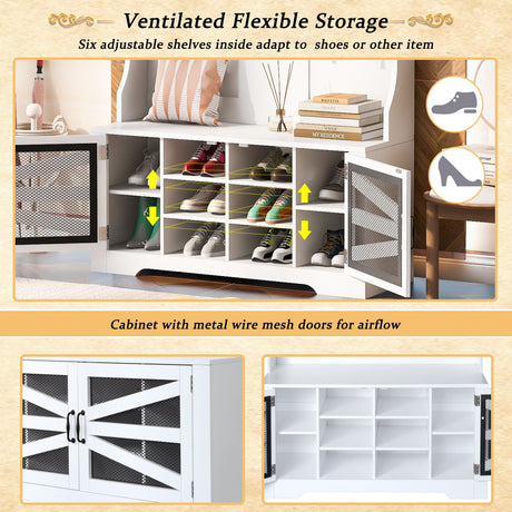 Entryway Bench With Coat Rack, 3 In 1 Design And Adjustable Shelves HouseOfZazla