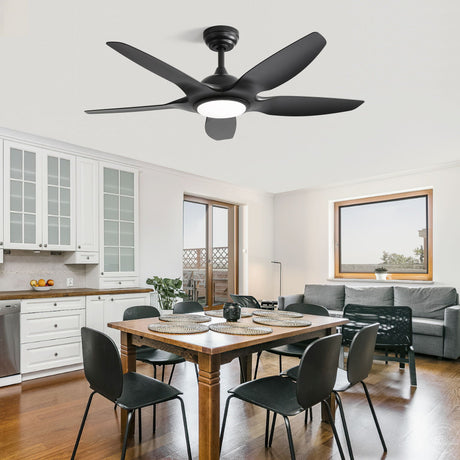 Ceiling Fan With Dimmable LED Light And Remote Control, 5 Blades DC Motor - Black HouseOfZazla
