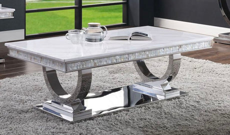 Zander Printed Faux Marble Top Mirrored Coffee Table HouseOfZazla