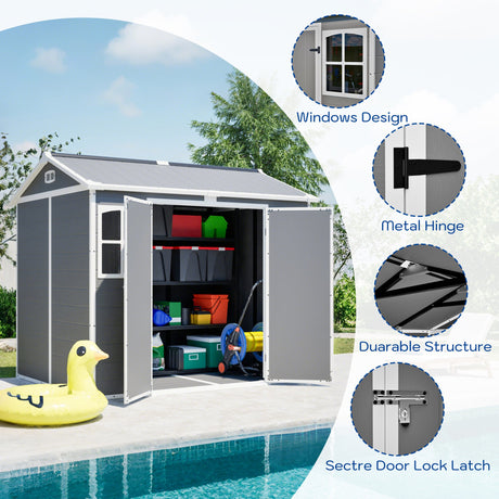 Plastic Utility Shed 8x6 ft with Floor – Lockable Storage Shed HouseOfZazla