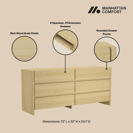 Linda - Double Wide Dresser With 6 Drawers HouseOfZazla