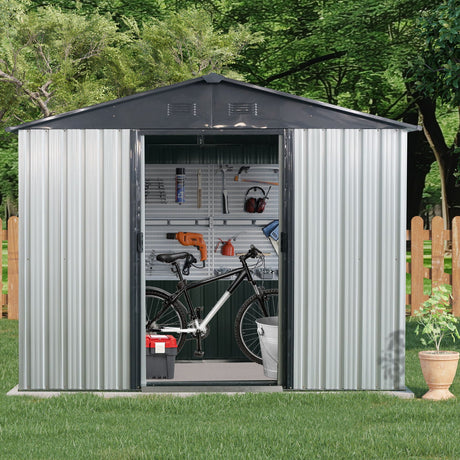 8Ft X 4Ft Outdoor Metal Storage Shed With Window And Metal Foundation For Backyard, Patio, Lawn HouseOfZazla