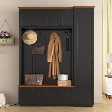 Entryway Hall Tree With Storage Bench, Coat Rack Shoe Bench With Cabinets HouseOfZazla