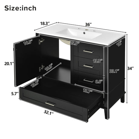 Bathroom Vanity, Modern Bathroom Cabinet With Sink Combo Set, Bathroom Storage Cabinet With A Soft Closing Door And 3 Drawers, Solid Wood Frame HouseOfZazla