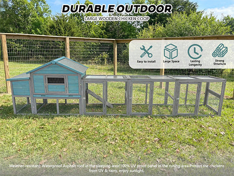 141" Large Wooden Chicken Coop with Nesting Box and Wire Fence HouseOfZazla