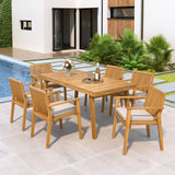 7 Piece Patio Furniture Set Acacia Wood Table And 6 Cushioned Chairs