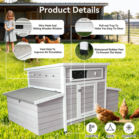 Large Wooden Chicken Coop Outdoor Hen House with Nesting Boxes HouseOfZazla