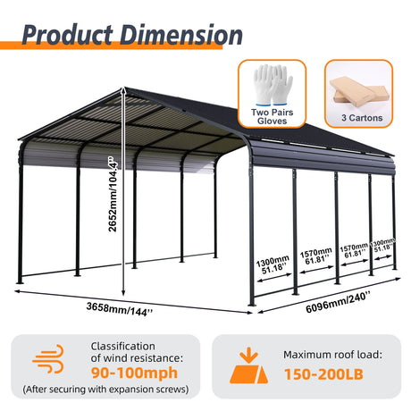 Heavy Duty Carport With Galvanized Roof And Enhanced Base - Anthracite HouseOfZazla