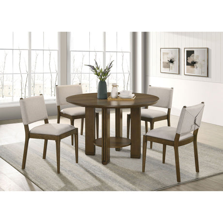 Crispin - 5 Piece Round Dining Table Set With Upholstered Chairs - Brown HouseOfZazla