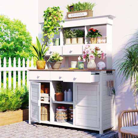 TOPMAX 65.7" Tall Garden Potting Bench Table with Hutch HouseOfZazla