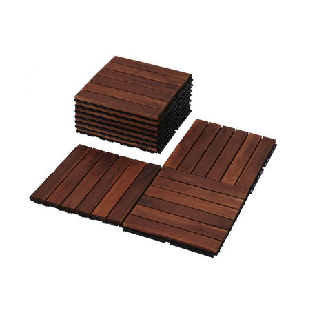 Interlocking Deck Tiles Striped Pattern, Square Acacia Hardwood Outdoor Flooring For Patio, Bancony, Pool Side HouseOfZazla