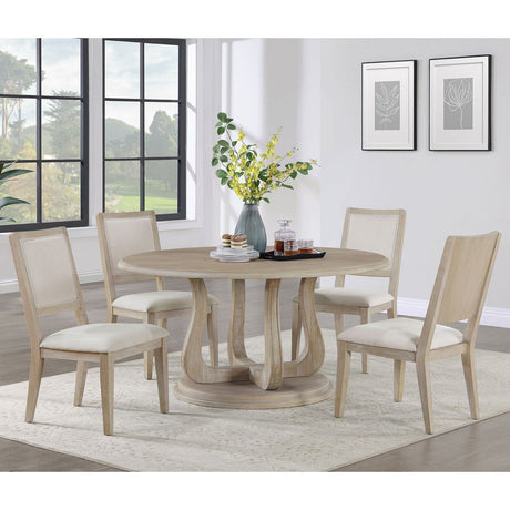 Rodota - 5 Piece Round Dining Table Set With Upholstered Chairs - White Washed HouseOfZazla