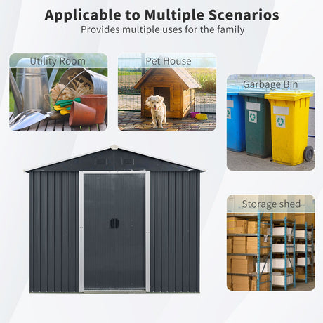 8Ft X 4Ft Outdoor Metal Storage Shed With Window And Metal Foundation For Backyard, Patio, Lawn HouseOfZazla