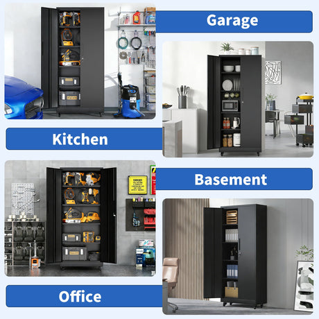 Heavy Duty Rolling Cabinet With Lock, Garage Storage Cabinet, 4 Adjustable Shelves For Tool Organization HouseOfZazla