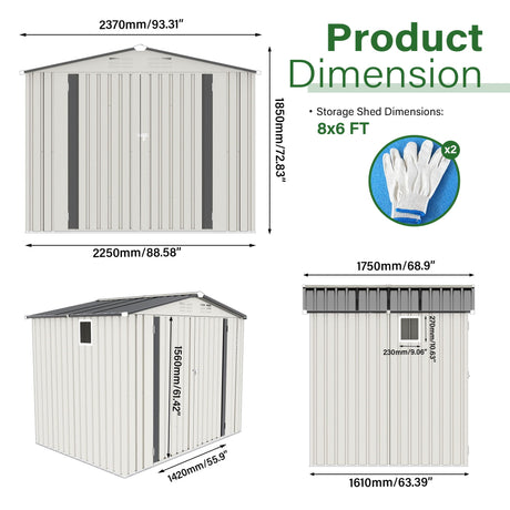Outdoor Garden Storage Shed, Tool Shed With Pitched Roof Waterproof With 1 Window And 2 Lockable Door - White / Gray HouseOfZazla