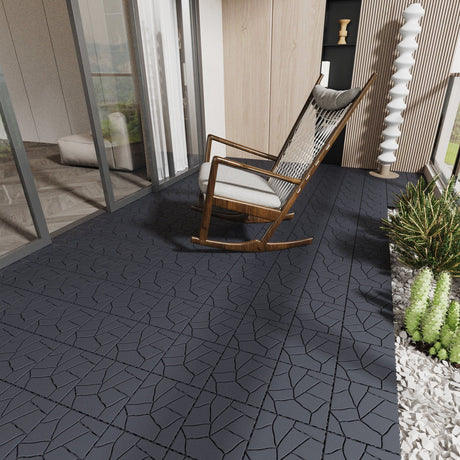 Stone Style Patio Deck Tiles For Porch (Set of 44) - Gray HouseOfZazla