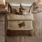 7 Piece Faux Suede Comforter Set Brown King