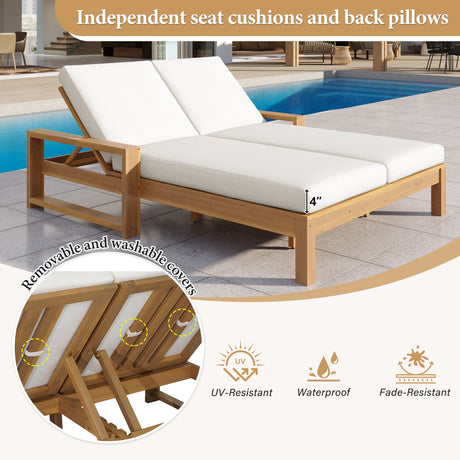 Outdoor Double Lounge Chair With 5 Position Adjustable Backrest HouseOfZazla