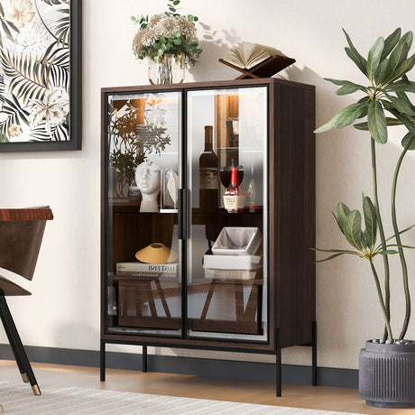 Modern Minimalist Style LED Curio Cabinet With Tempered Glass Door, Metal Legs HouseOfZazla