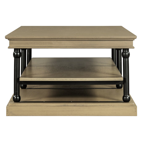 55.1' Wood Coffee Table with Black Legs and Open Storage Shelves HouseOfZazla