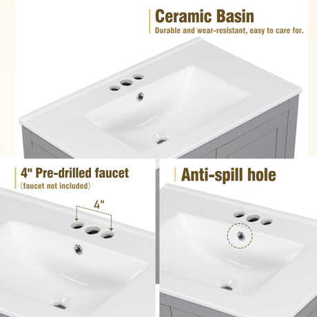 Bathroom Vanity With Single Sink, Combo Cabinet Undermount Sink, Bathroom Storage Cabinet With Two Doors And A Drawer, Soft Closing, Multifunctional Storage, Solid Wood Frame HouseOfZazla