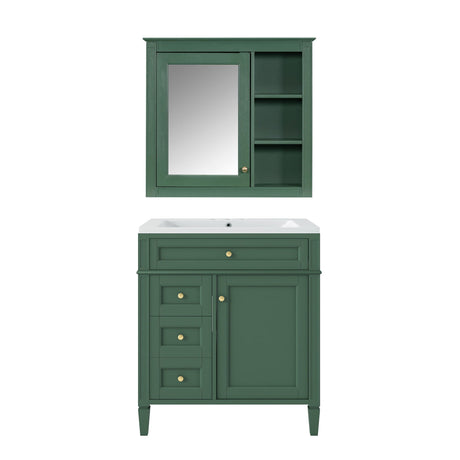 Bathroom Vanity With Medicine Cabinet, Royal Mirror Cabinet, Modern Bathroom Storage Cabinet With 2 Soft Closing Doors And 4 Drawers HouseOfZazla