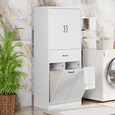 Modern Bathroom Storage Cabinet with Two Laundry Baskets, One Drawer, Adjustable Shelf HouseOfZazla