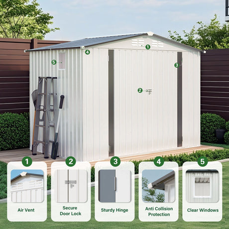 Garden Tool Shed Metal Storage Shed With Peaked Roof Waterproof Lockable Door HouseOfZazla