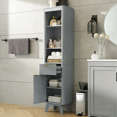 Tall Bathroom Storage Cabinet With Adjustable Shelves And 1 Drawer & Door HouseOfZazla